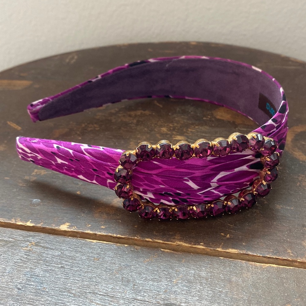 Purple snake print Tasha headband featuring gold w/ purple stone embellishment